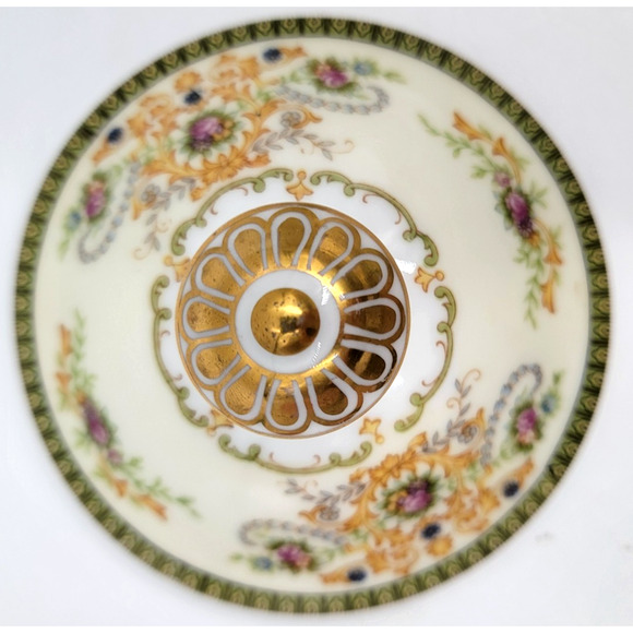 P. B. Charm Footed Sugar Bowl Japan Floral Scroll Gold Green Trim 1950 -1960s - Picture 6 of 9